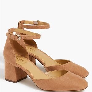 J. Crew Tan Heels with Chunky Block Heel and Double Ankle Straps